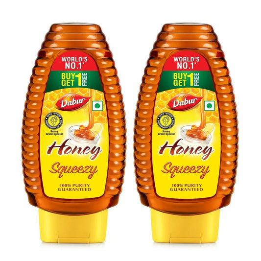 Dabur Honey Squeezy Pack 100% Pure, World's No.1 Honey Brand No Sugar BUY1 GET1