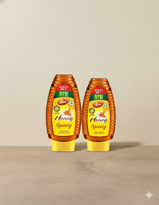 Dabur Honey Squeezy Pack 100% Pure, World's No.1 Honey Brand No Sugar BUY1 GET1