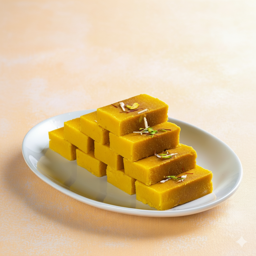 Golden barfi in square format