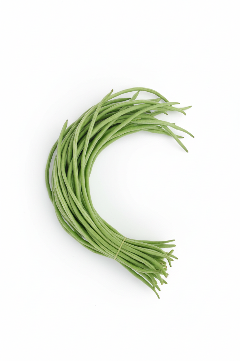 Green beans flat lay preserving original arrangement