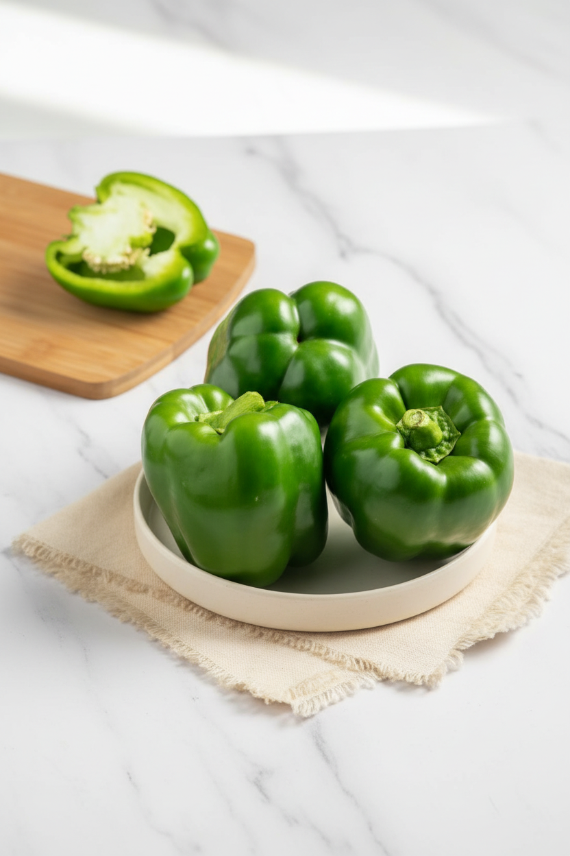 Green Capsicums Portrait Product Photo