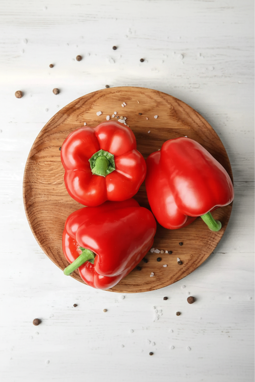 Red bell peppers zoomed out view