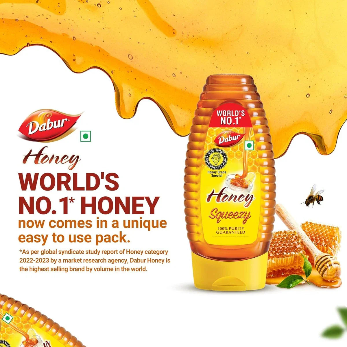 Dabur Honey Squeezy Pack 100% Pure, World's No.1 Honey Brand No Sugar BUY1 GET1