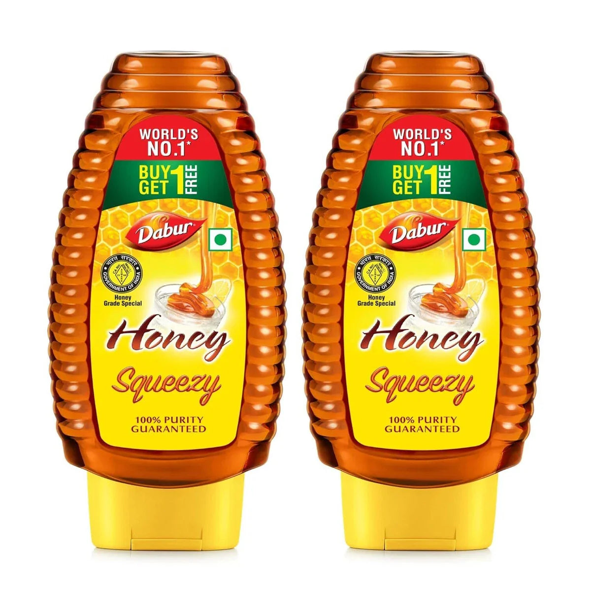 Dabur Honey Squeezy Pack 100% Pure, World's No.1 Honey Brand No Sugar BUY1 GET1