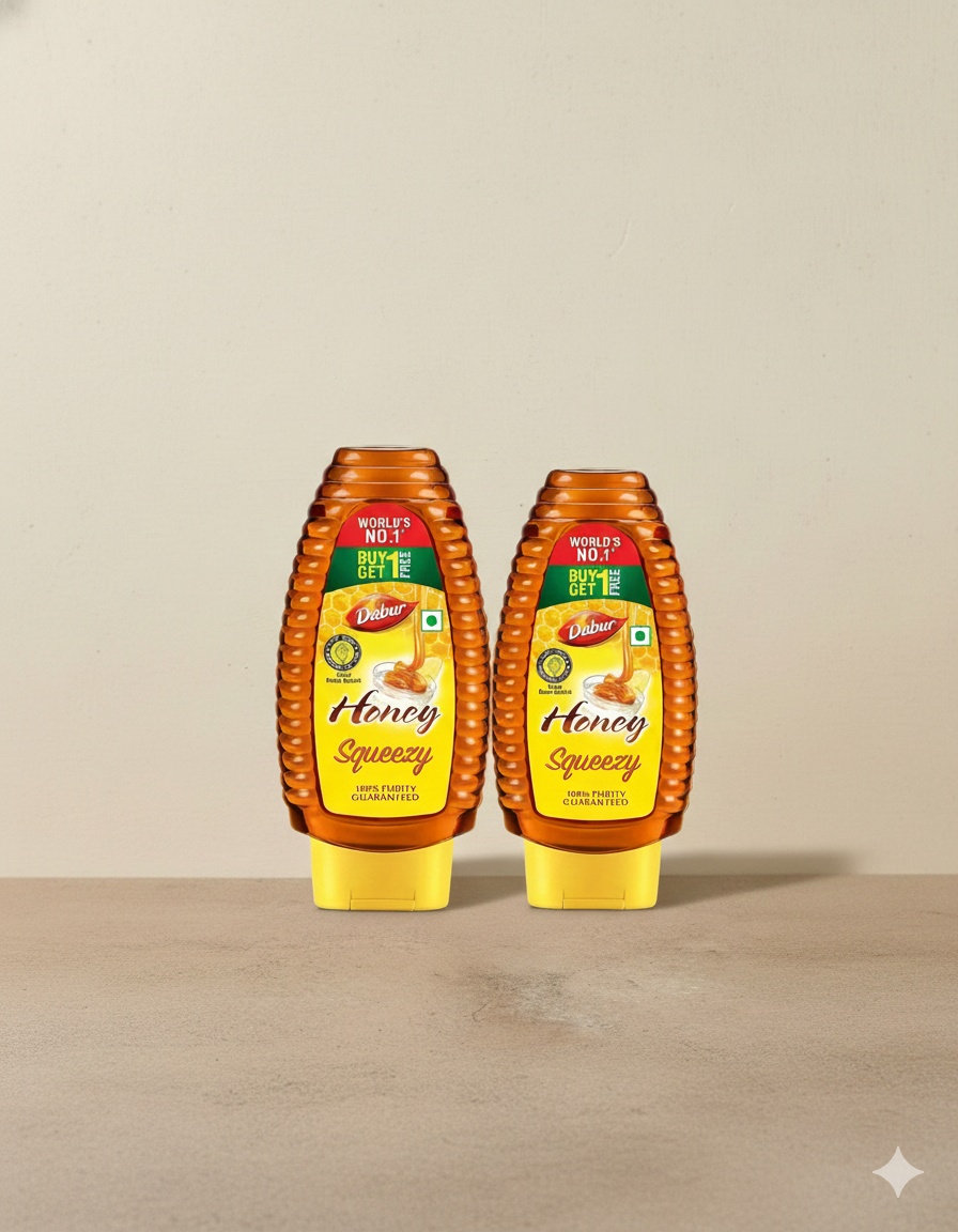 Dabur Honey Squeezy Pack 100% Pure, World's No.1 Honey Brand No Sugar BUY1 GET1