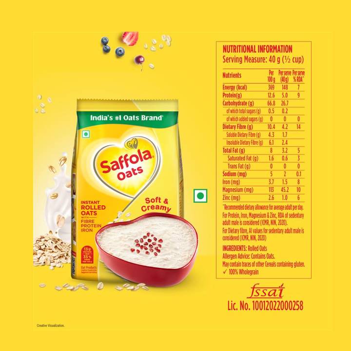Saffola Oats | Delicious Creamy Oats | 100% Natural | High Protein & Fibre | Healthy Cereal 1 kg
