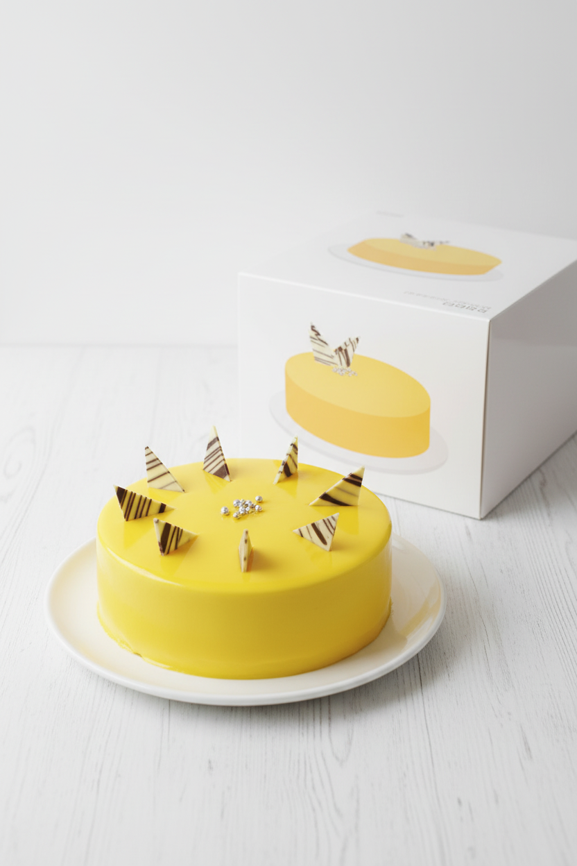 Yellow cake with matching box design